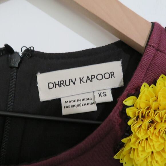 Dhruv Kapoor Anthropologie Women Sz XS Burgundy Yellow Floral Sequin Shift Dress - Picture 6 of 7